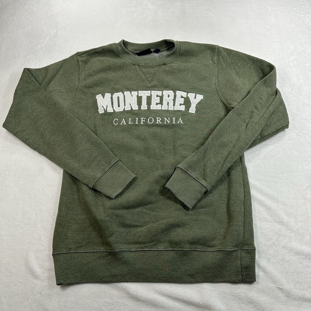 Monterey California Crewneck Sweatshirt Mens Medium Olive Green Embroidered
